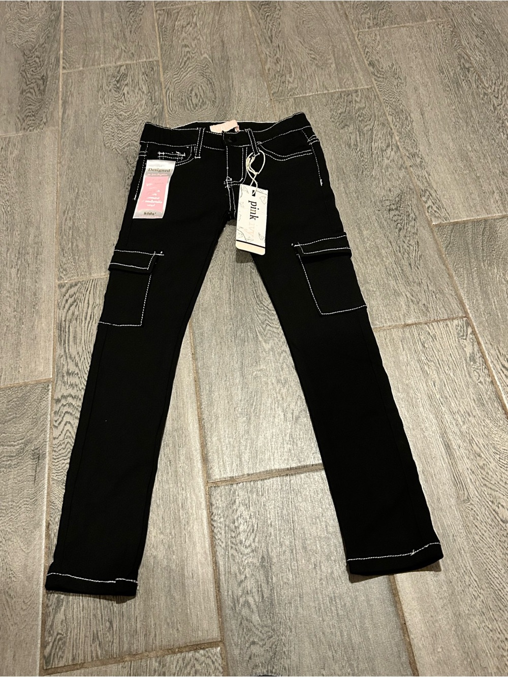 Pink ivy Black Cargo Stitch Detail Pants - Pink Tag- size 7